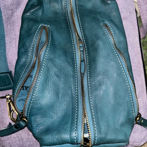 Lusher Italian Leather Sling Bag Deep Teal With Dust Bag - Picture 5 of 9